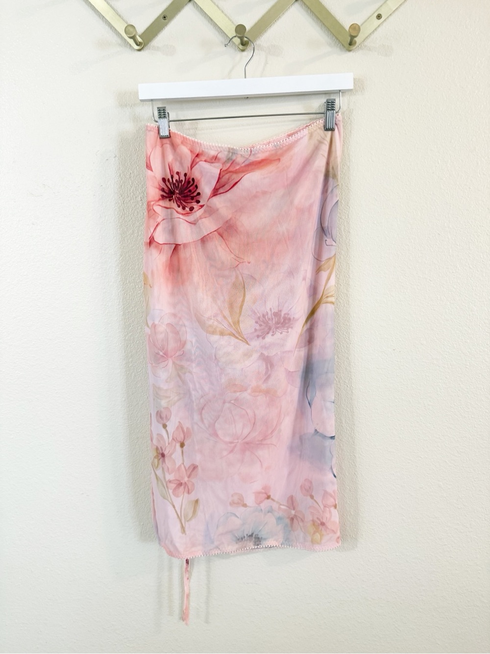 Guizio Celestina Ruched Rosette Printed Skirt in Cotton Candy Ambrosia Small NEW - Picture 8 of 9